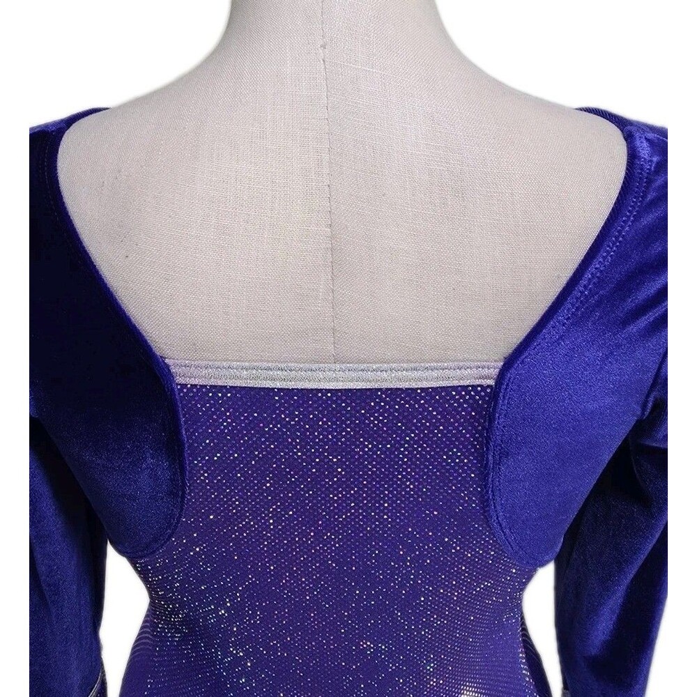 GK Elite VTG Royal Pixelated LS Velvet Sleeves Leotard Blue Violet AS Adult S - Picture 11 of 16